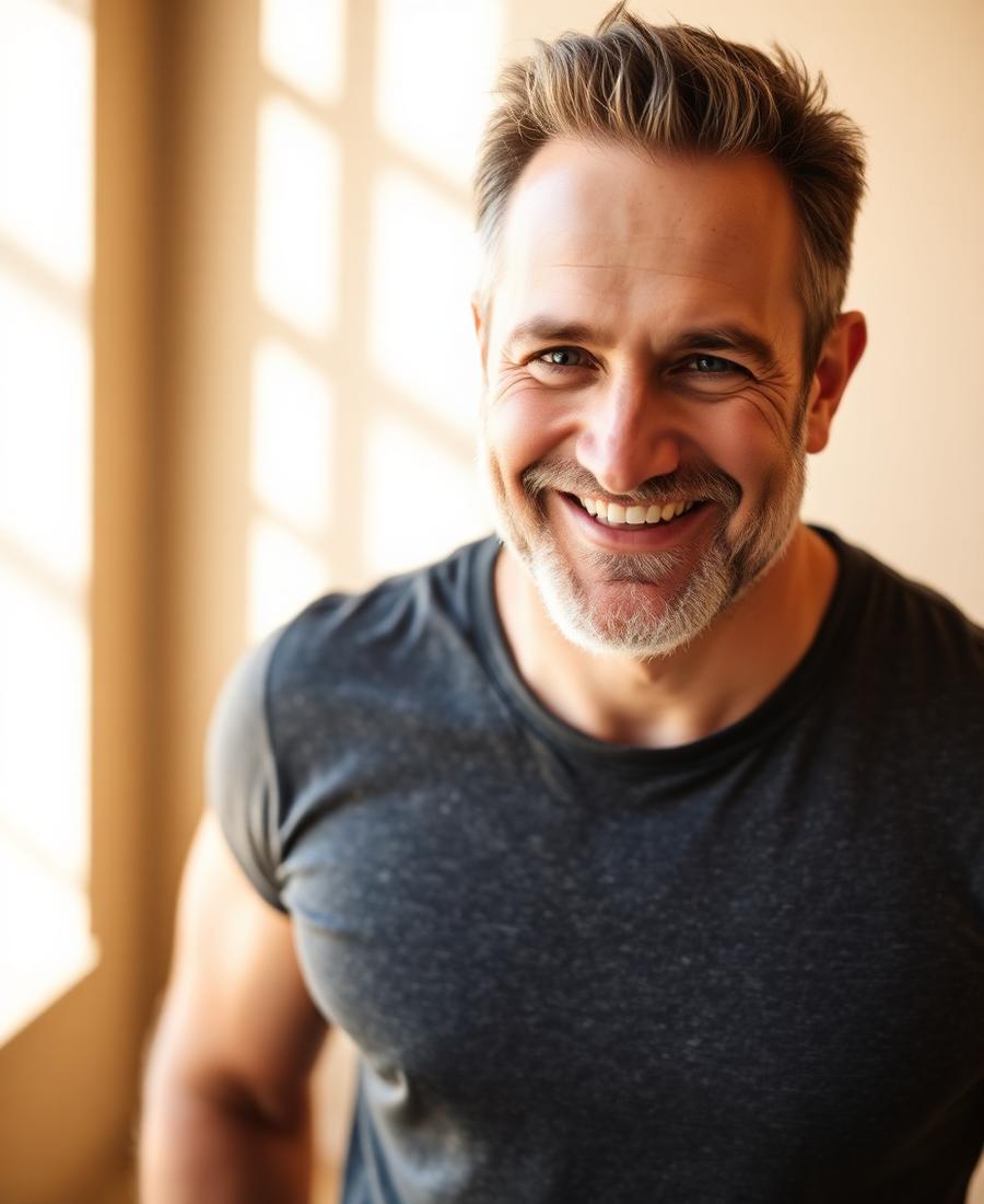 A man smiling in soft natural light
