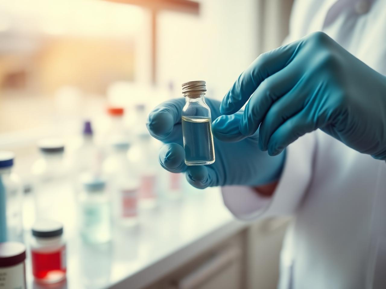 Laboratory technician handling a peptide vial